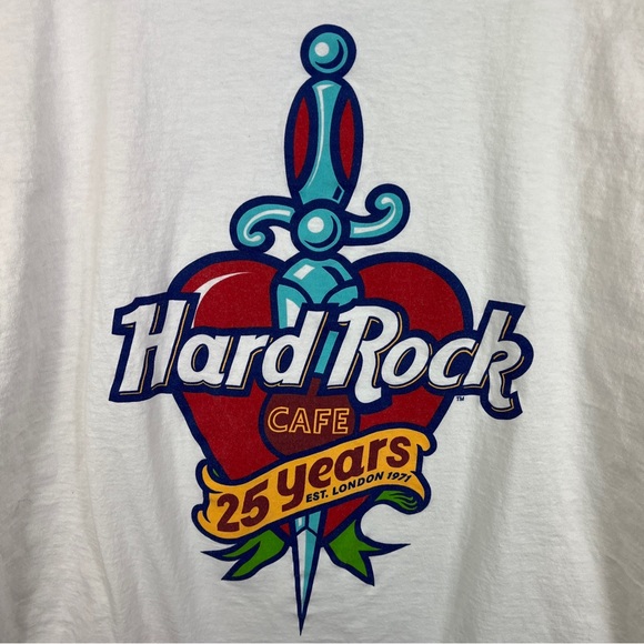Vintage Hard Rock Cafe London 25 Years Anniversary T-Shirt Lrg White Made USA - Picture 11 of 12